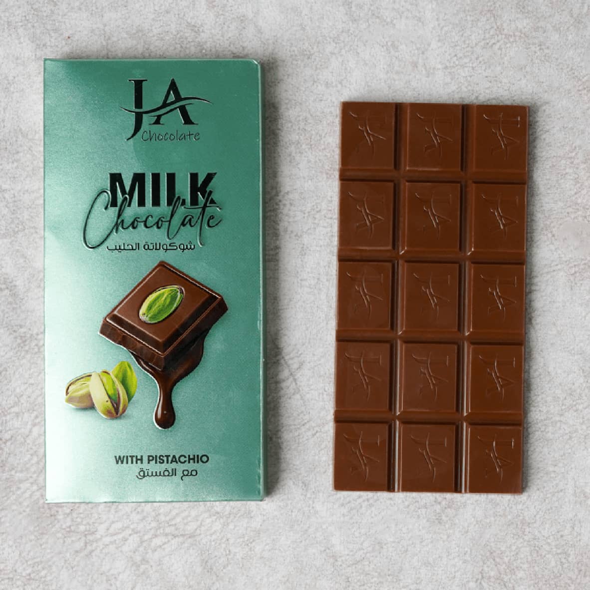 ja chocolate factory milk chocolate with pistachio